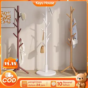 Rak Mantel Topi Baju Gantungan Tas Rak Pengeringan Stand Hanger Rak Gantungan Baju Kayu Multifungsi