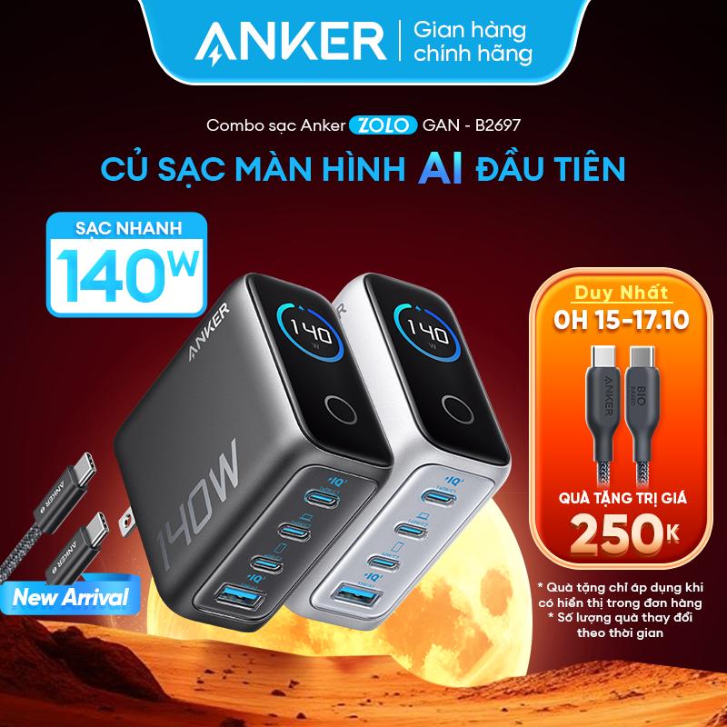 [ANKER] Củ sạc nhanh Anker ZoLo 140W (4 cổng, GaN) sạc được cho laptop - 3 USB-C PD & 1 USB-A | Sạc 4 thiết bị cùng lúc (IQ 3.0 và PPS) - B2697