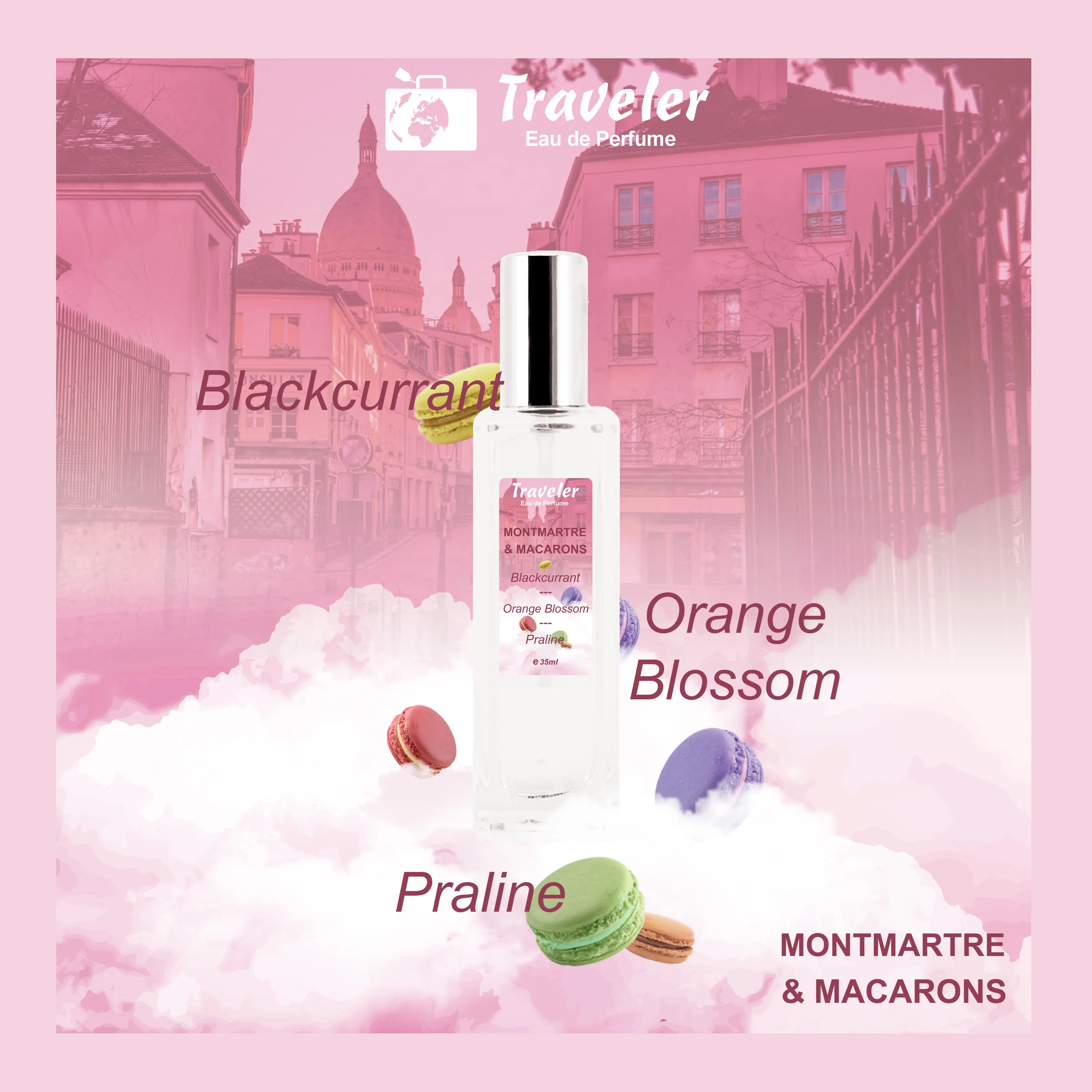[ Parfum Halal ] Traveler Montmartre & Macarons EdP Eau de Perfume Fresh Tahan Lama Elegant Wanita Cewe Best Seller Parfume Long Lasting 35ml BPOM | Wangi Gourmand Dessert Blackcurrant Fruity Orange Blossom Praline Vanilla Pear