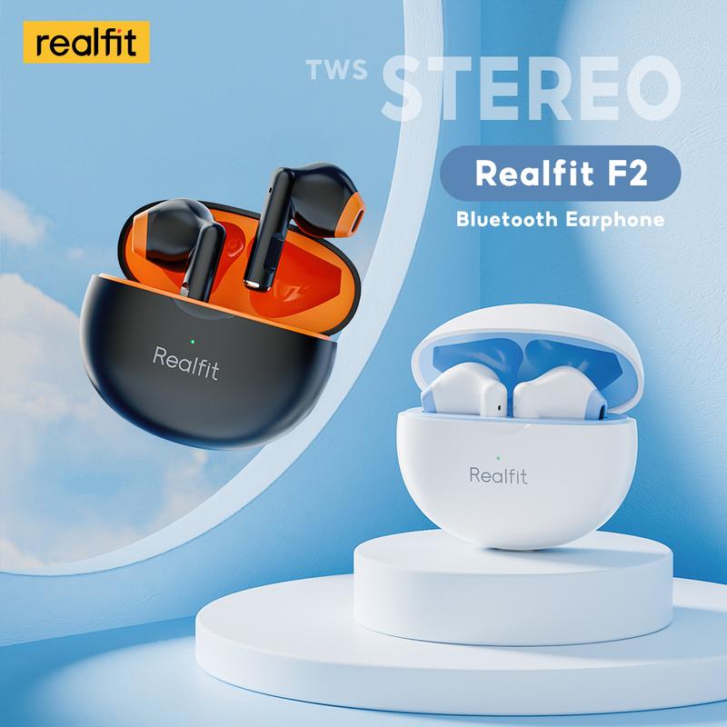 Realfit F2 TWS Bluetooth Earphone HIFI Quality True Wireless Earbuds with Mic BT5.3 Superb Bass 25H Batttery Life 8