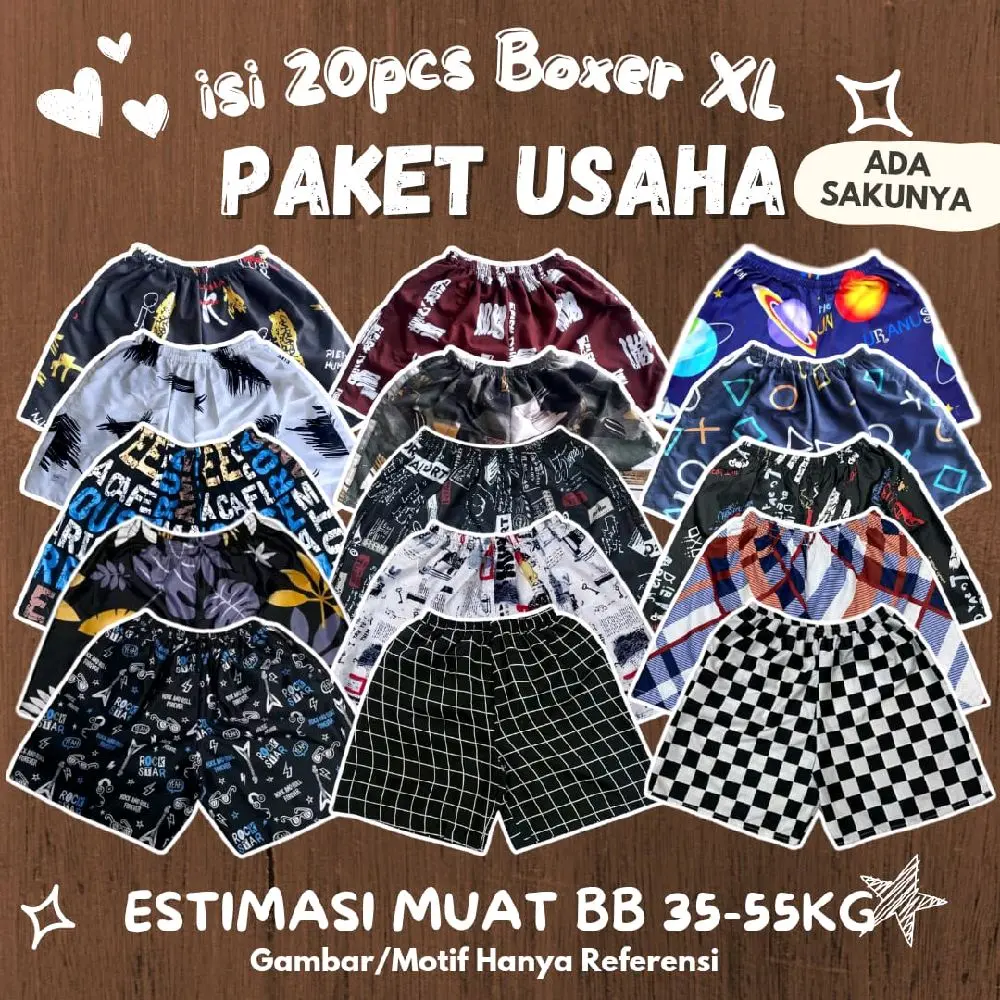 (20pcs) Paket Usaha Celana Boxer XL - isi 20pcs Celana Boxer XL Motif