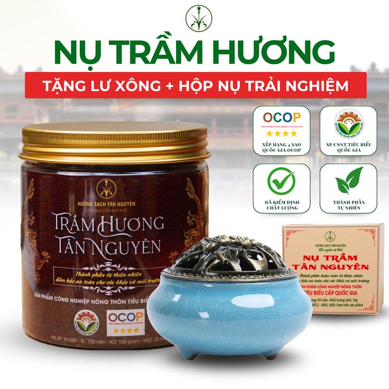 TẶNG LƯ XÔNG GỐM + HỘP NỤ NHIỀU MÙI Nụ Trầm Hương Tân Nguyên Hộp Nắp Nhôm 100 Viên Trầm Sạch Huế Nguyên Chất Tự Nhiên OCOP 4 Sao - Thơm Tự Nhiên Thư Giãn Xông Phòng Dùng Cúng Thiền Khử Mùi Thanh Lọc Không Khí Dễ Ngủ Khử Ẩm Mốc Dầu Thơm Phòng