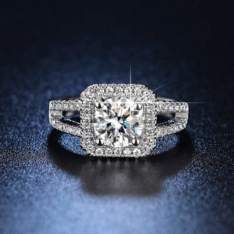 [Box Package]1pc Luxury White Rings for Women Sparkling Square Engagement Ring Anniversary  Wedding Rings for Women Gift 1