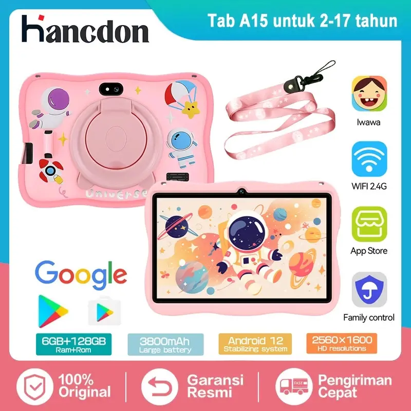 【Hancdon】Bisa COD/A15 Tablet Anak Tablet Android 12/Anak Layar Sentuh WIFI/Bluetooth/ Tablet Belajar Mengaji Menggambar Game Banyak Fitur / Kids Tablet RAM 6 128 GB Edukasi Pink/biru Kamera ipad  anak-anak Prosesor tablet & komputer mainan 8