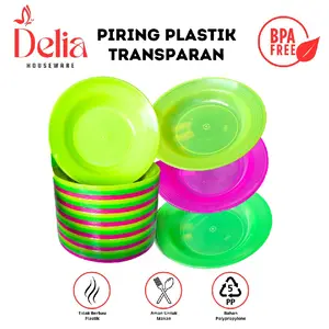 (24 PCS) PIRING 9 DX - PIRING MAKAN PLASTIK TRANSPARAN - PIRING PLASTIK WARNA PELANGI