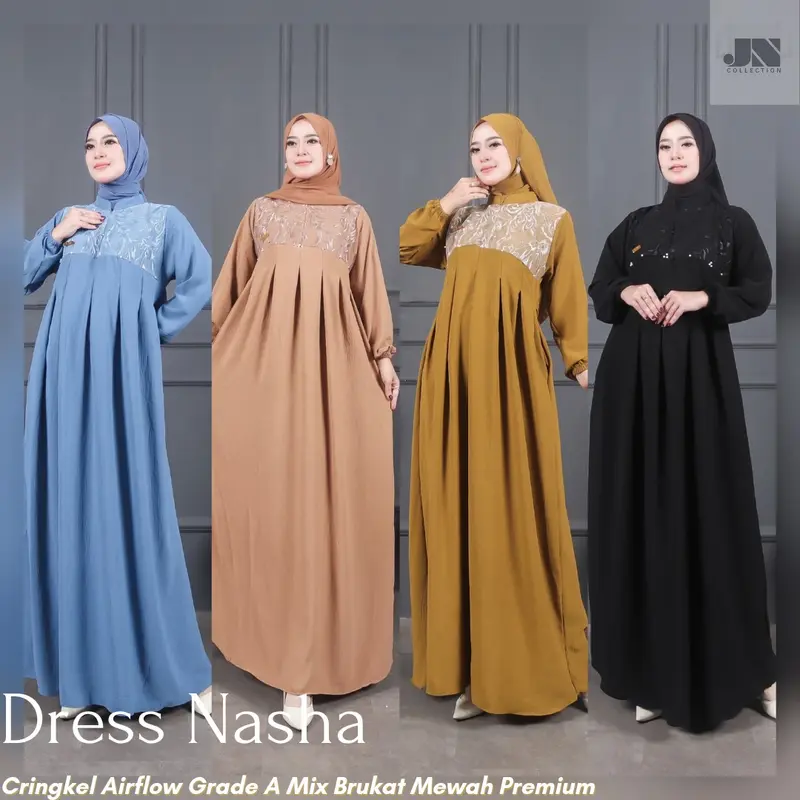 Dress Gamis Nasha Cringkel Airflow Grade A Variasi Brukat Elegan 4