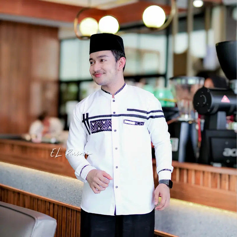 Baju koko Atasan Muslim Pria Dewasa Elrumi Motif Hashtag Batik Lengan Panjang 5