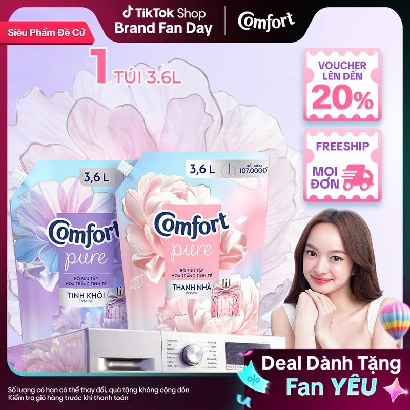 Nước Xả Vải Comfort Hoa Trắng Thanh Nhã Túi 3.6L