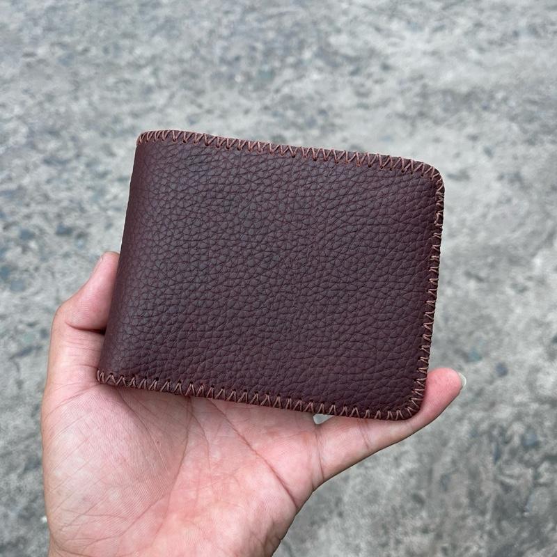 Ví Nam Da Bò Mill Sáp Nâu Đỏ Đậm , Dáng Ngang , Thủ Công Full Da Tự Nhiên