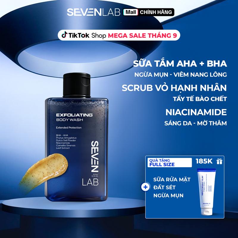 Sữa Tắm Tẩy Tế Bào Chết Ngừa Mụn Lưng Mờ thâm Sáng Da Nam Giới SEVENLAB 300g -…