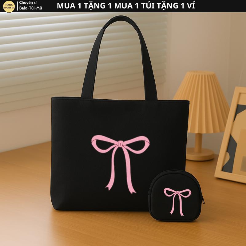 [Mua 1 tặng 1] Túi tote đeo vai vải canvas đa năng đi học đi làm, đi chơi đựng laptop 14inch, sách vở, quần áo 2 ngăn tiện lợi có khoá miệng - Nữ - Bag-Tặng ví cầm tay mini đựng son, thẻ, tai nghe, sạc