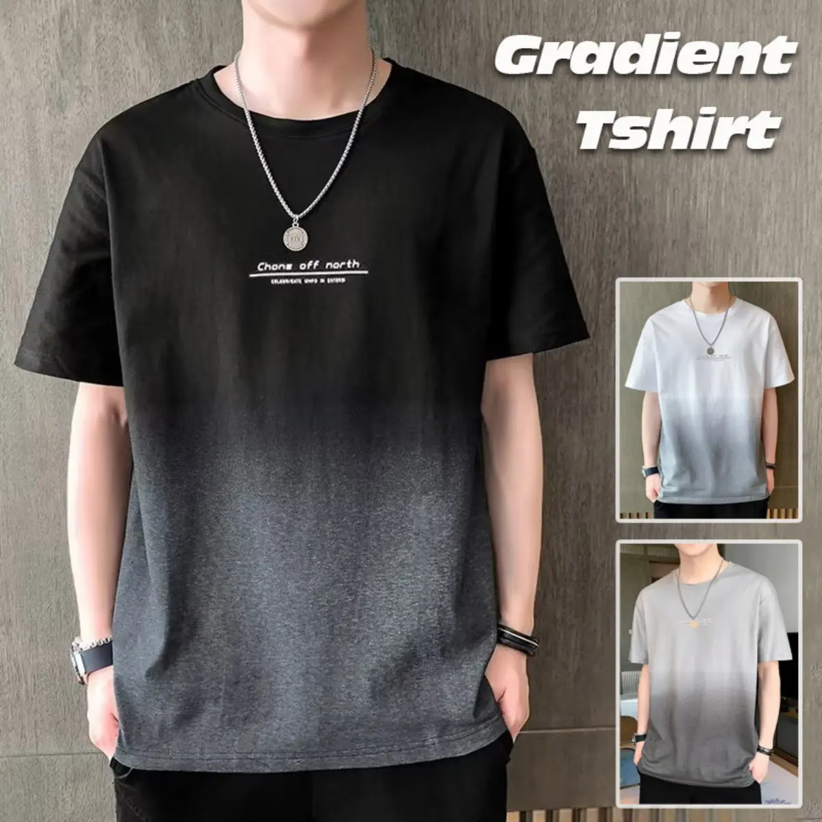 Men‘s T-shirt Gradient Color Short Sleeve 3 Colors Fashionable Printed Basic Ootd Baju Lelaki T Shirt
