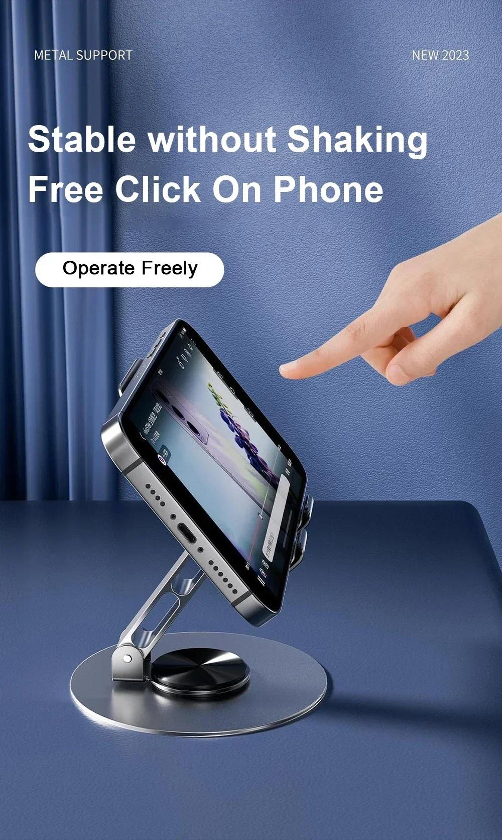 Dudukan HP Putar 360° Stand Meja Logam untuk Ponsel Lipat Anti Slip Pendinginan Panas Stabil Universal untuk Live Streaming & Nonton Video