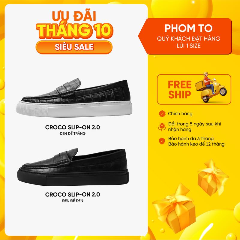 Giày Lười Nam Bentoni Croco SlipOn – Da Bò Thật Cao Cấp Dập Vân Cá Sấu, Đế Cao Su Siêu Nhẹ, Êm Ái, Chống Trơn, Bền Đẹp , Năng Động Phù Hợp Đi Làm, Đi Chơi