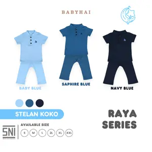 BABY HAI Iris Set Setelan Koko Baju Pendek Celana Panjang - Seri Biru Katun Bayi Kancing Muslim - Set Baju Lebaran Anak / Set Ramadhan Best Seller