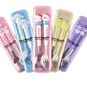 Sendok Garpu Makan Anak Set Sanrio Kuromi Cinamoroll/ Perlengkapan Makan Anak Bahan Stainless
