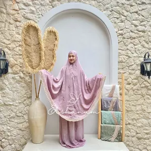 ELSHANUM - Mukena Santorini Bordir Mewah Dengan Renda berukuran 5cm 2in1 Dewasa Jumbo Atasan Bawahan Cantik Nyaman Gold Lembut dengan motif Bunga
