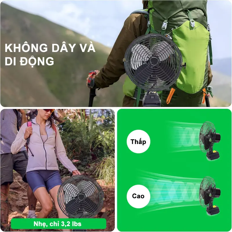 TANZU Quạt không dây 8 Inch Cầm tay Công nghiệp Quạt ngoài trời có Pin với Lực gió mạnh + Điều chỉnh hai tốc độ QuạT Fan quạt tích điện cỡ lớn siêu mạnh 3