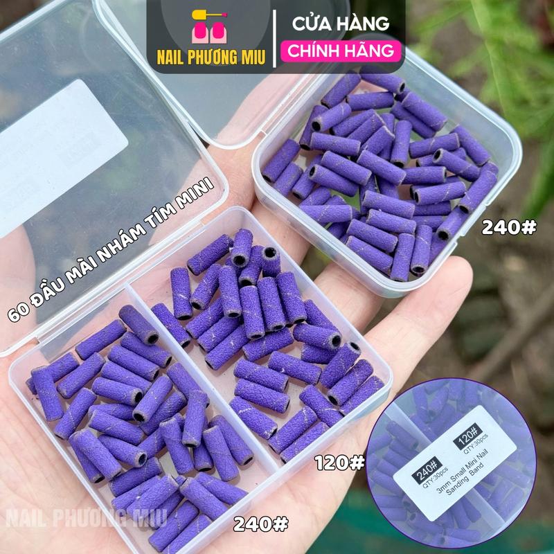 Đầu Mài Nhám Tím Mini 120/240 Hộp 60 Chiếc Làm Nhám Bề Mặt Móng, Tăng Độ Bền Mịn Móng Làm Nail, Đắp Gel Bột, Dễ Sử Dụng Nail Phương Miu