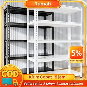 Rum-Rak Sudut Baja Full 5/6 Lapisan Tersedia Rak Penyimpanan Serbaguna Cocok untuk Berbagai Skenario Sepanggah Gudang Supermarket Dapur dll Beban Tahan dan Tahan Lama 1,2 mm Ketebalan Plat Besi 3/4/5/6 Tingkatan Ketinggian