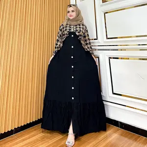 Gamis kancing kombinasi | gamis viral terbaru kekinian | gamis Bestseller buat kondangan