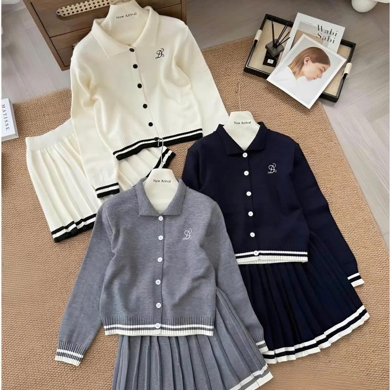  Deal Mở Bán   Hàng QCCC   Set Váy Len Logo Thêu Mix Chân Váy Xếp Ly Len Loại 1 Zela Quảng Châu A249 