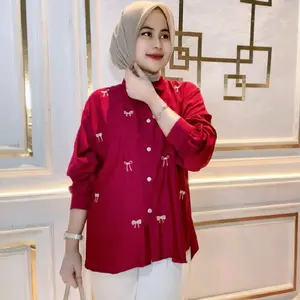Blouse Bordir pita ziezie caquette/atasan/kemeja wanita dewasa kancing kekinian rayon lembut casual