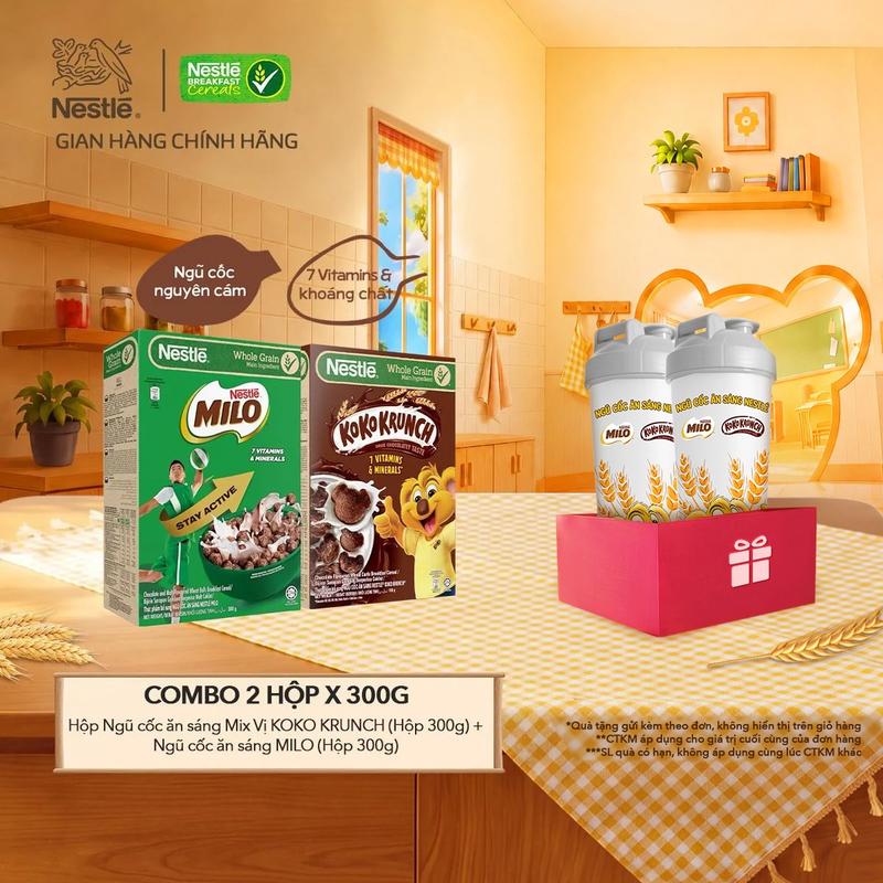 Nestlé VN Combo 2 Hộp Ngũ Cốc Ăn Sáng Mix Vị KOKO KRUNCH & MILO Hộp 300g - ST