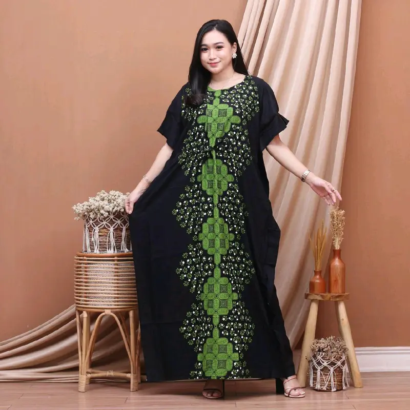 Longdress Kelelawar Jumbo Daster Lowo Tali Serut Dada Ld 150cm Katun Premium Motif Kawung Asli Pekalongan 4