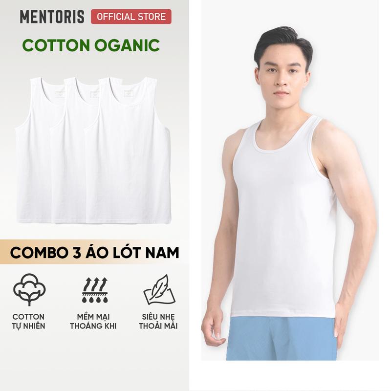 Combo 3 Áo Ba Lỗ Cotton Nam, Áo Lót Nam Mentoris, Chất liệu mềm mịn, co dãn tốt, thấm hút mồ hôi tốt CB3MC02