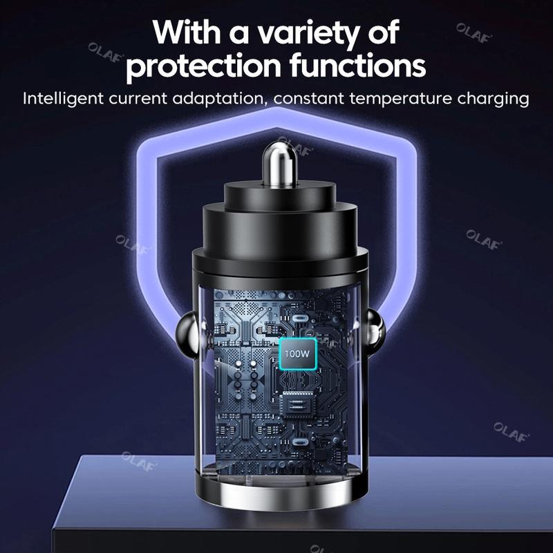 Bộ sạc ô tô USB Type C, 100W, Sạc nhanh, QC3.0 và PD, Bộ Chuyển Đổi sạc điện thoại trên ô tô, Tương thích với iPhone, Samsung, Huawei, Xiaomi 8