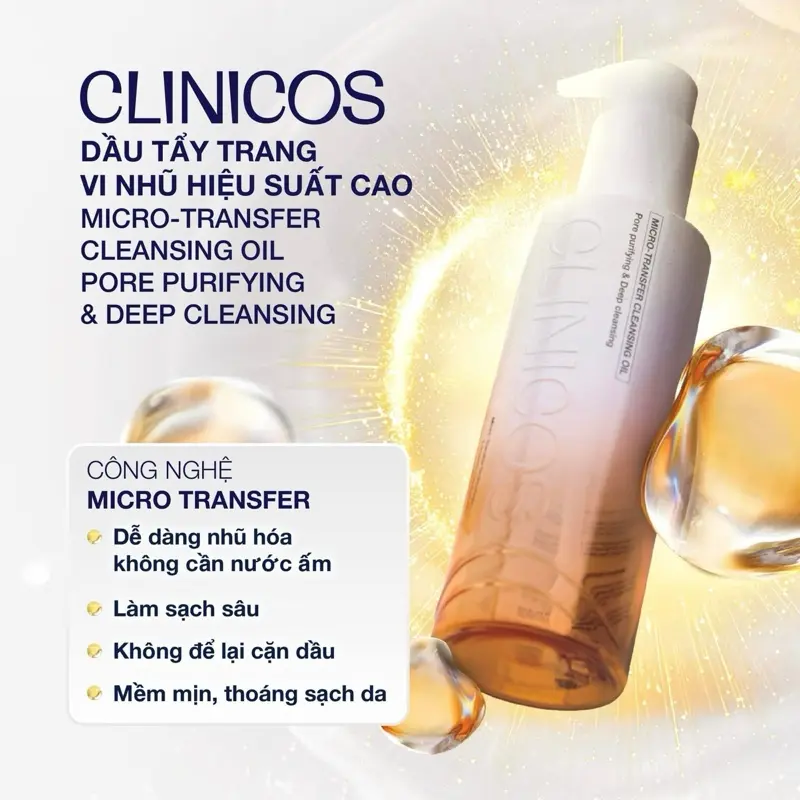 Dầu tẩy trang vi nhũ hiệu suất cao CLINICOS làm sạch tối ưu
