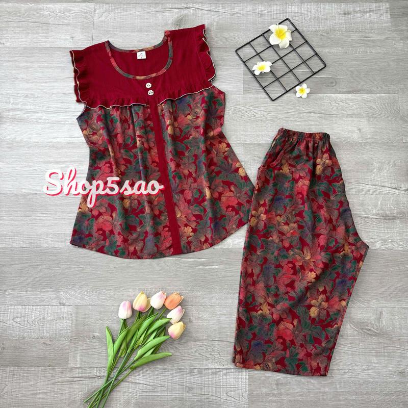  Bộ lanh mặc nhà đồ bộ tole lanh trung niên SHOP5SAO quần lửng áo phối màu  CÓ BIGSIZE   55-80kg  Nữ Women 