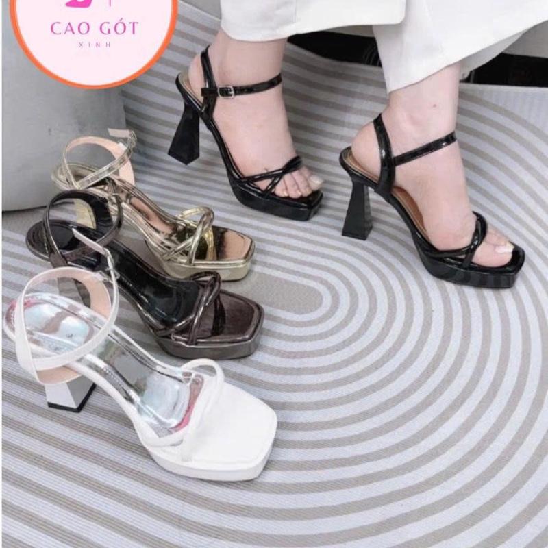 Dép sandal cao gót CAO 10CM phía trước cao 2cm chất da bóng sang chảnh