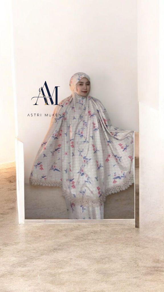 ASTRI MUKENA Mukena Traveling 2in1 Resleting Dagu Katun Premium Motif Printing Lembut Mewah dengan Tas Pouch Serut dan Renda Zipper
