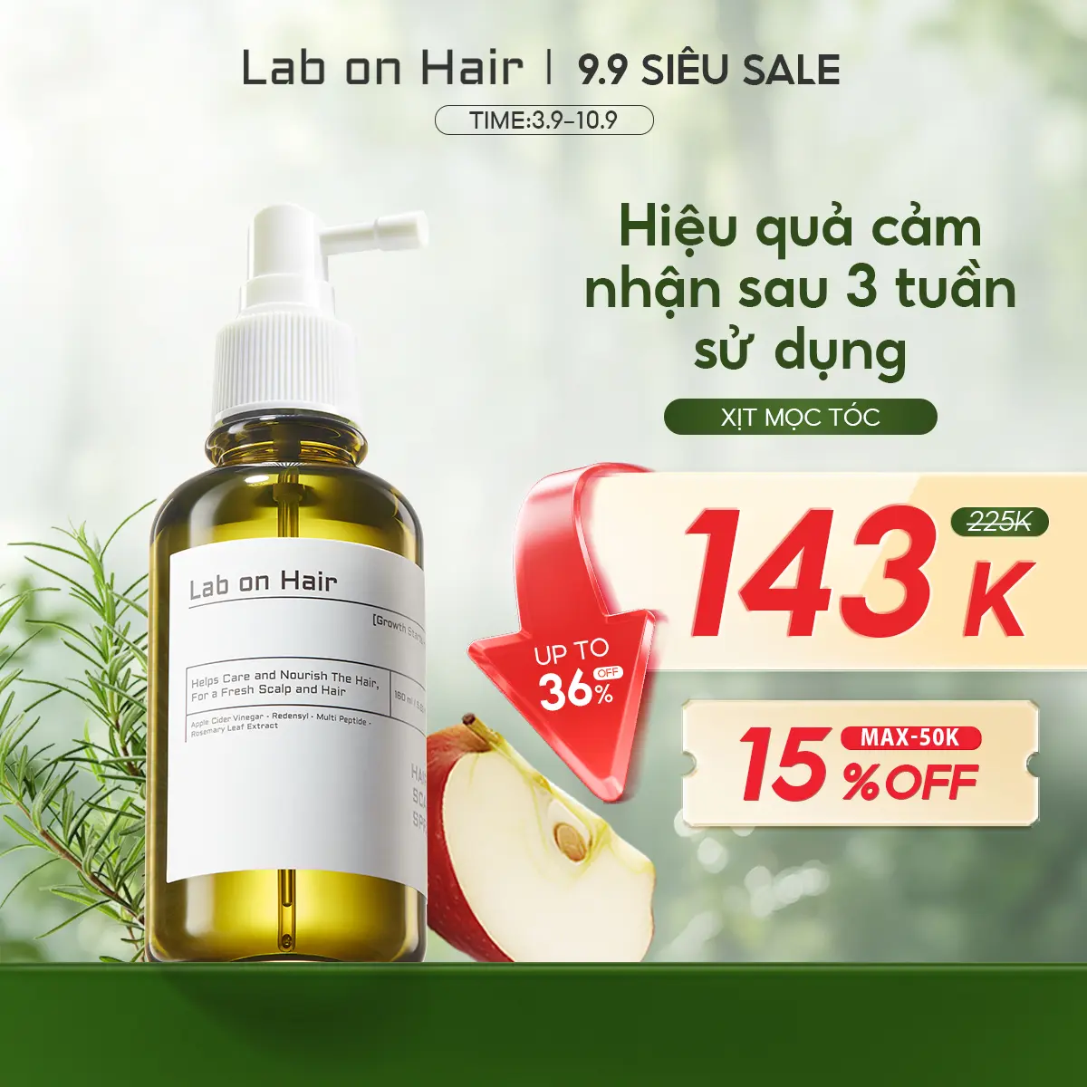 [NGÀY SALE 50%] Xịt mọc tóc Lab on Hair 160ml xịt dưỡng tóc với giấm táo Củng cố chân tóc Rụng Tóc Tóc mọc chậm Kích thích mọc tóc