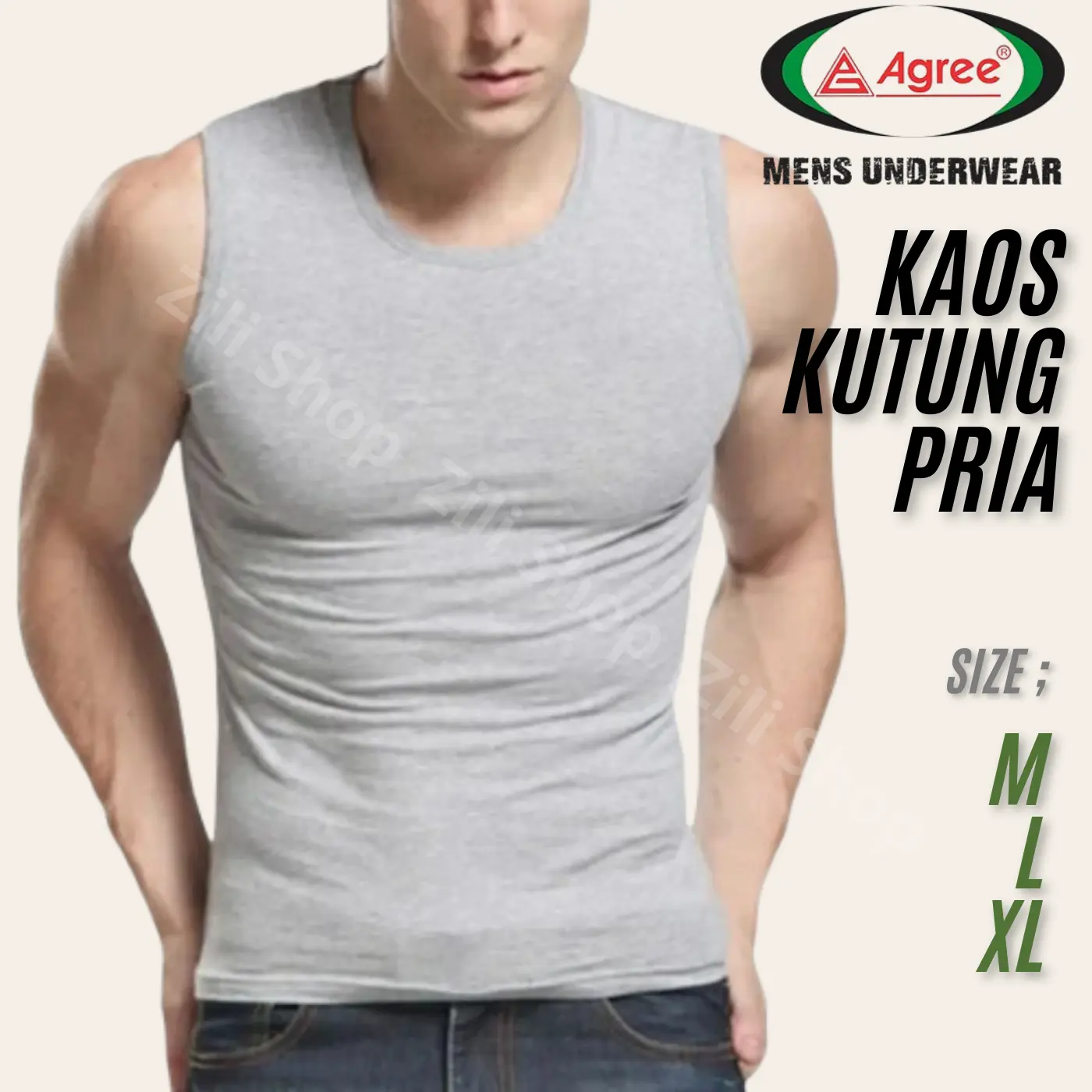 ZS-AGREE Kaos Singlet Oblong Kutung Pria Laki Tanpa Lengan