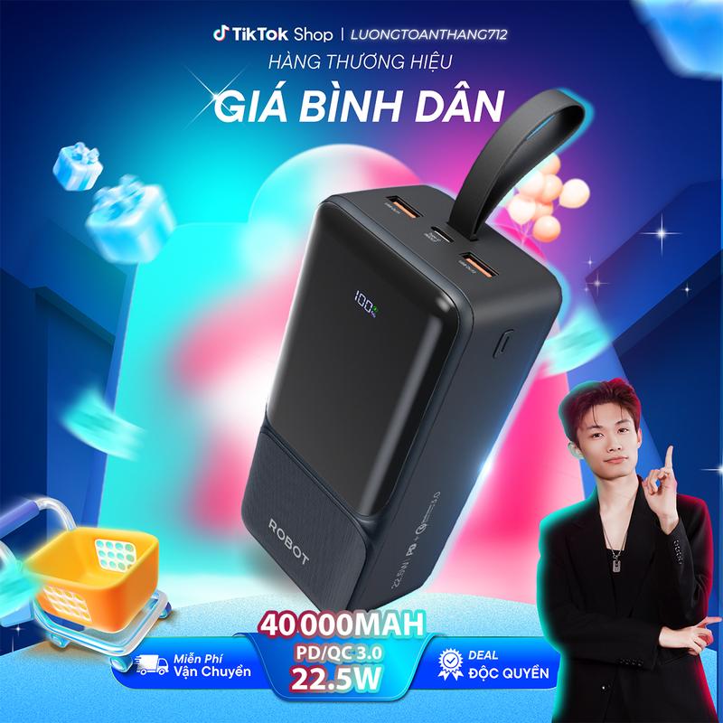   Deal Độc Quyền x LTT  Pin Sạc Dự Phòng 40.000mAh ROBOT RT40 Sạc Nhanh Công Suất 22.5W 3 Cổng Sạc Ra Có Màn Hình Led 
