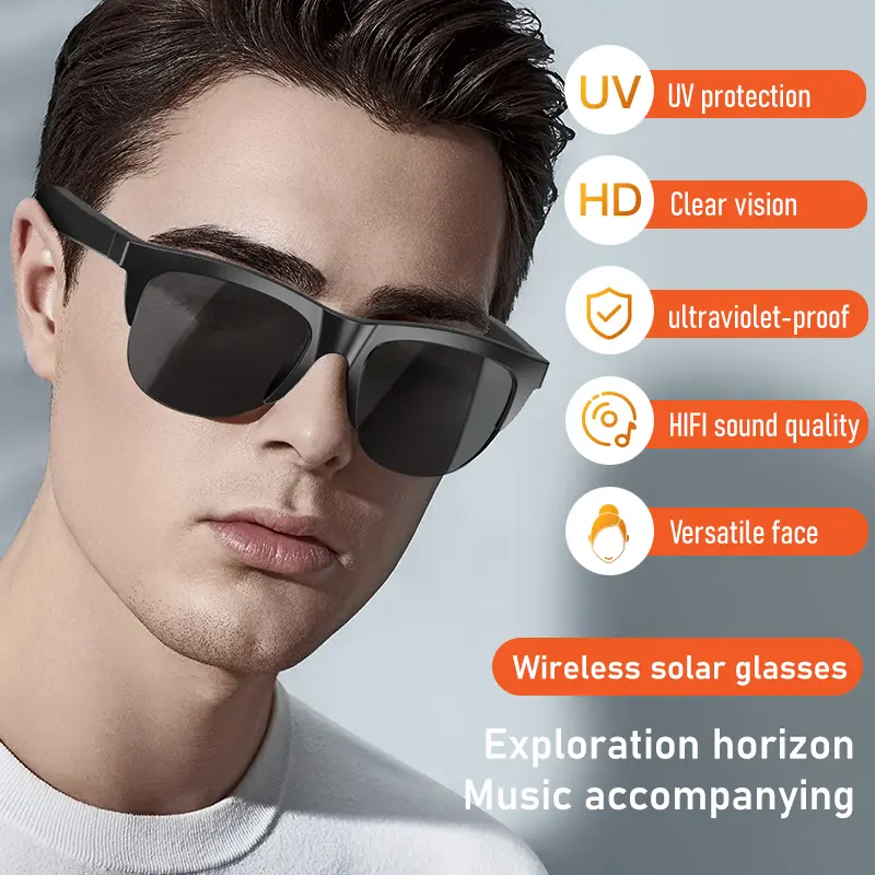 Cermin Mata Hitam Bluetooth, Pintar V5.3, Sesuai untuk Aktiviti Luar, Teknologi canggih HIFI, Anti-touch, Perlindungan UV, Untuk Lelaki dan Wanita, Serasi dengan Fon Kepala Sukan, Panggilan Dibenarkan