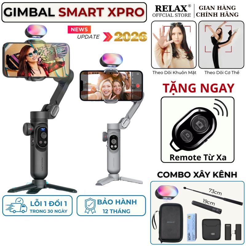 Gimbal Smart XPRO Bản Nâng Cấp 2025 Loại I - Tay Cầm Chống Rung Dành Cho Điện Thoại Tích Hợp Sạc Không Dây Pin Trâu 6-8 Tiếng Tracking AI 7.0 Theo Dõi Chuyển Động Khuôn Mặt - Tích Hợp Đèn Trợ Sáng - Nhỏ Gọn Bỏ Túi Dễ Dàng Mang Theo