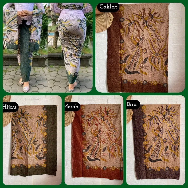 kamen batik katun motif merak serta selendang 0