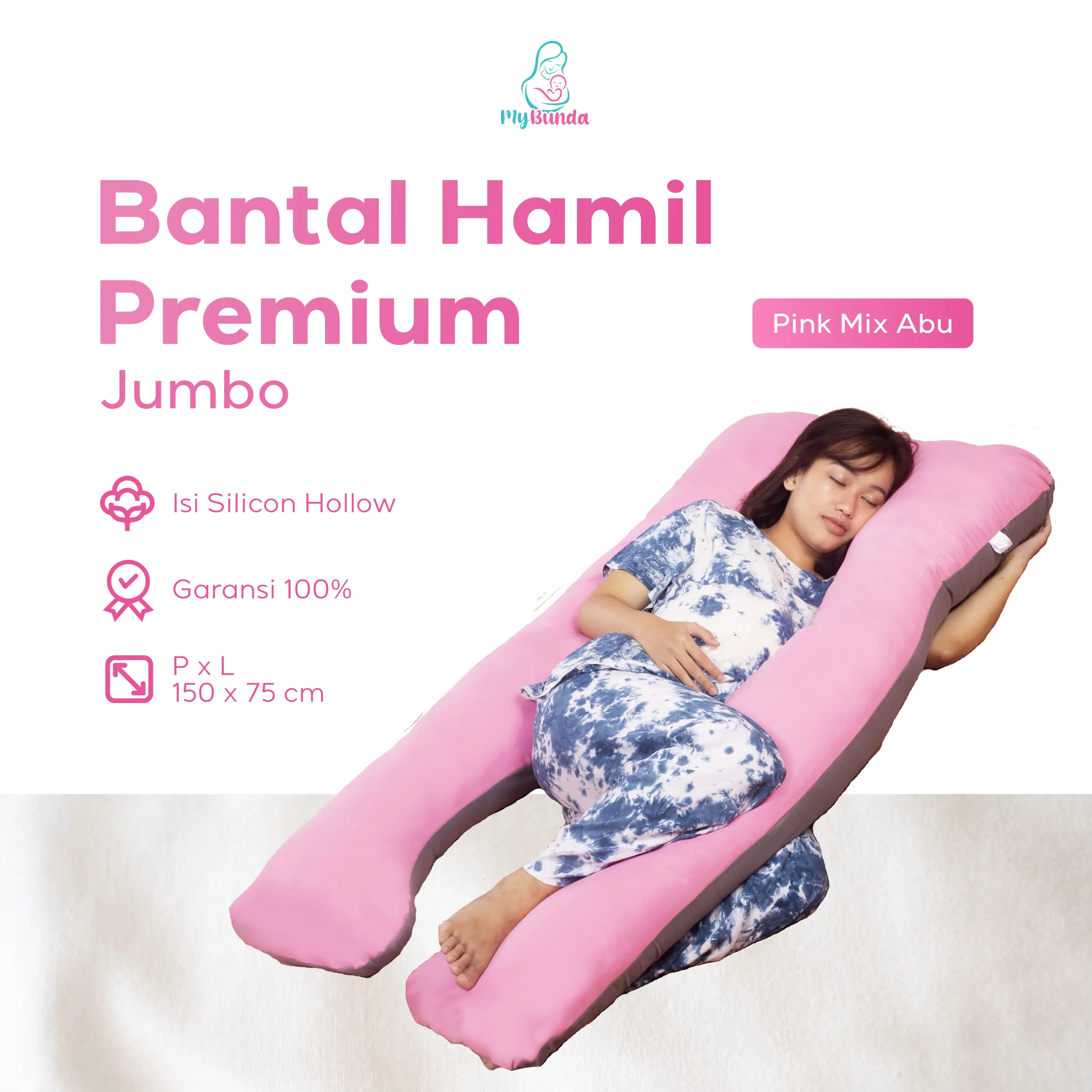 My Bunda Collection - Bantal Penyangga Perut Jumbo Warna Pink Mix Abu | Bantal Ibu Hamil Premium - Bantal Bumil Busui
