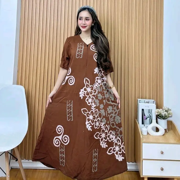 daster lengan pendek motif cap bahan rayon 1