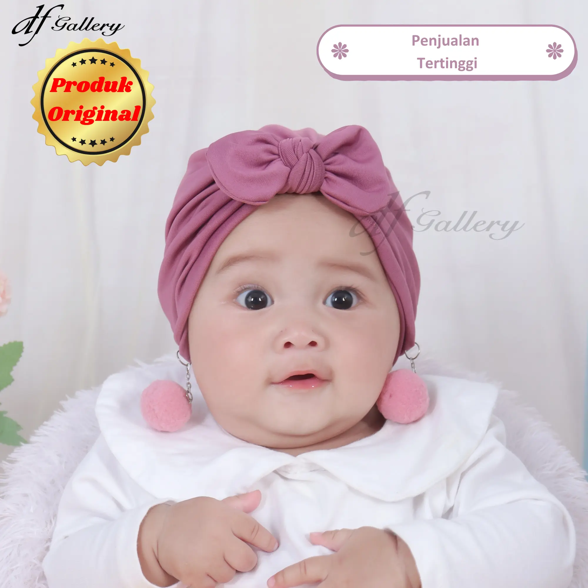 Set Turban Bayi Perempuan 0 6 Bulan - 3 tahun | Premium Cantik & Menggemaskan | ARINI POMPOM by dfgallery