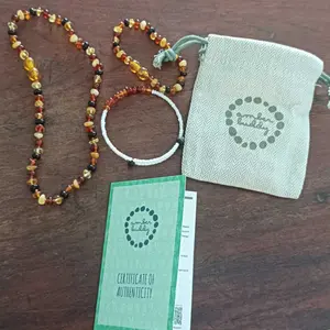 Amber Buddy | XR53M Kalung & Gelang Amber Bayi Multicolour Brown Glossy - 32cm & 14cm