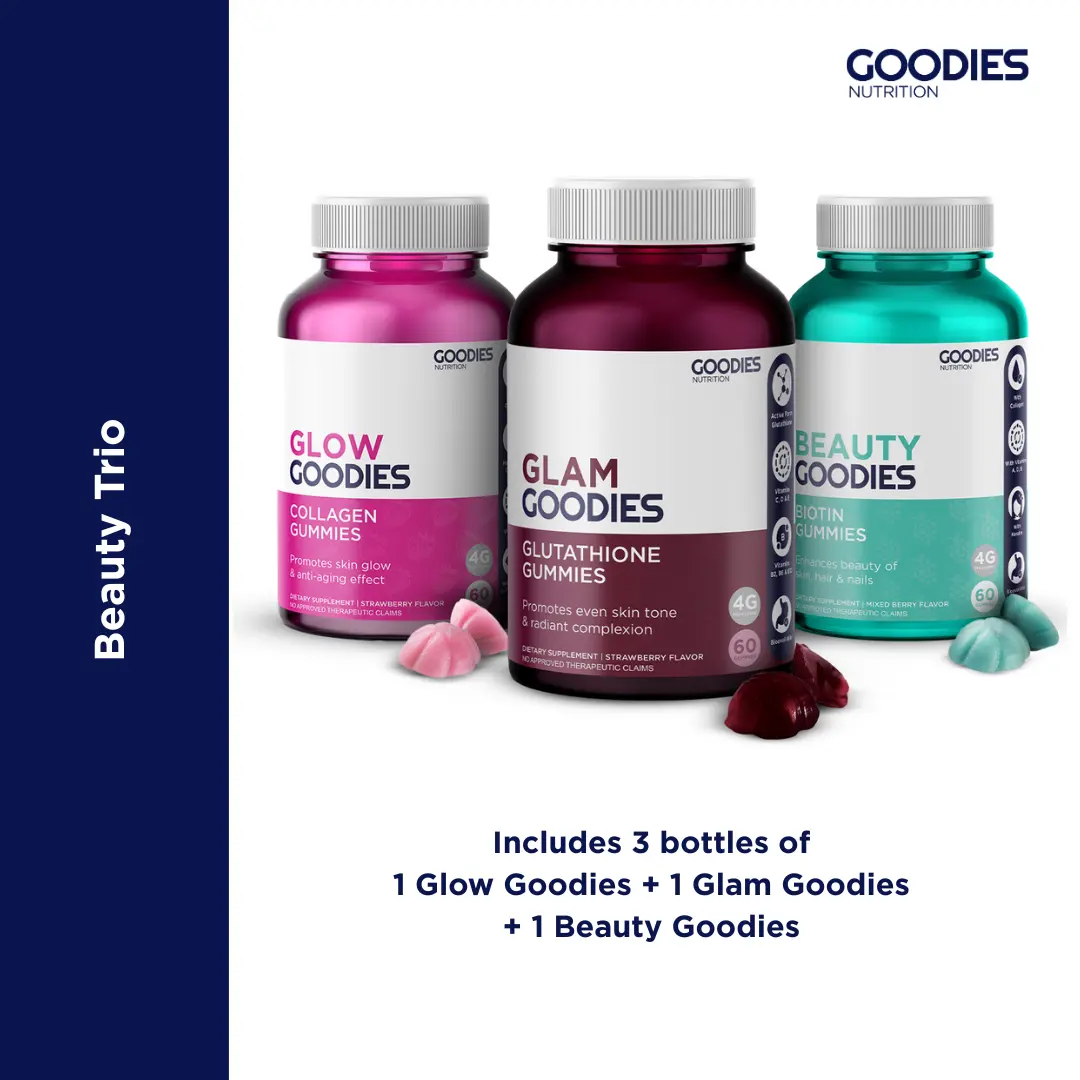 GOODIES NUTRITION Beauty Trio – 1 bottle of Glam Goodies + Glow Goodies + Beauty Goodies