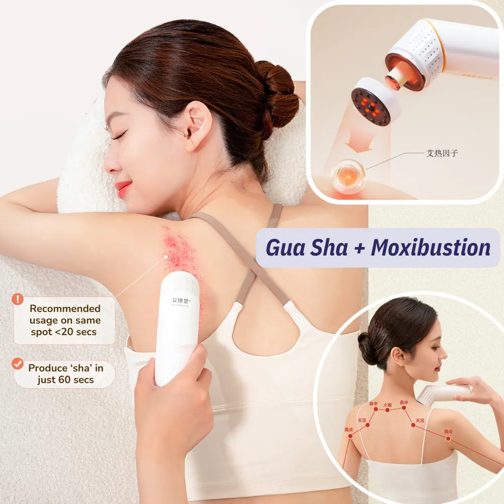 AWIL Multifunction Heat Therapy Bianstone Device/ Ai Jiu Gua Sha/ Moxibustion/ Massage (with mugwort herbs) Dispel dampness in your body Daily Relaxing Ultrasonic Comfort