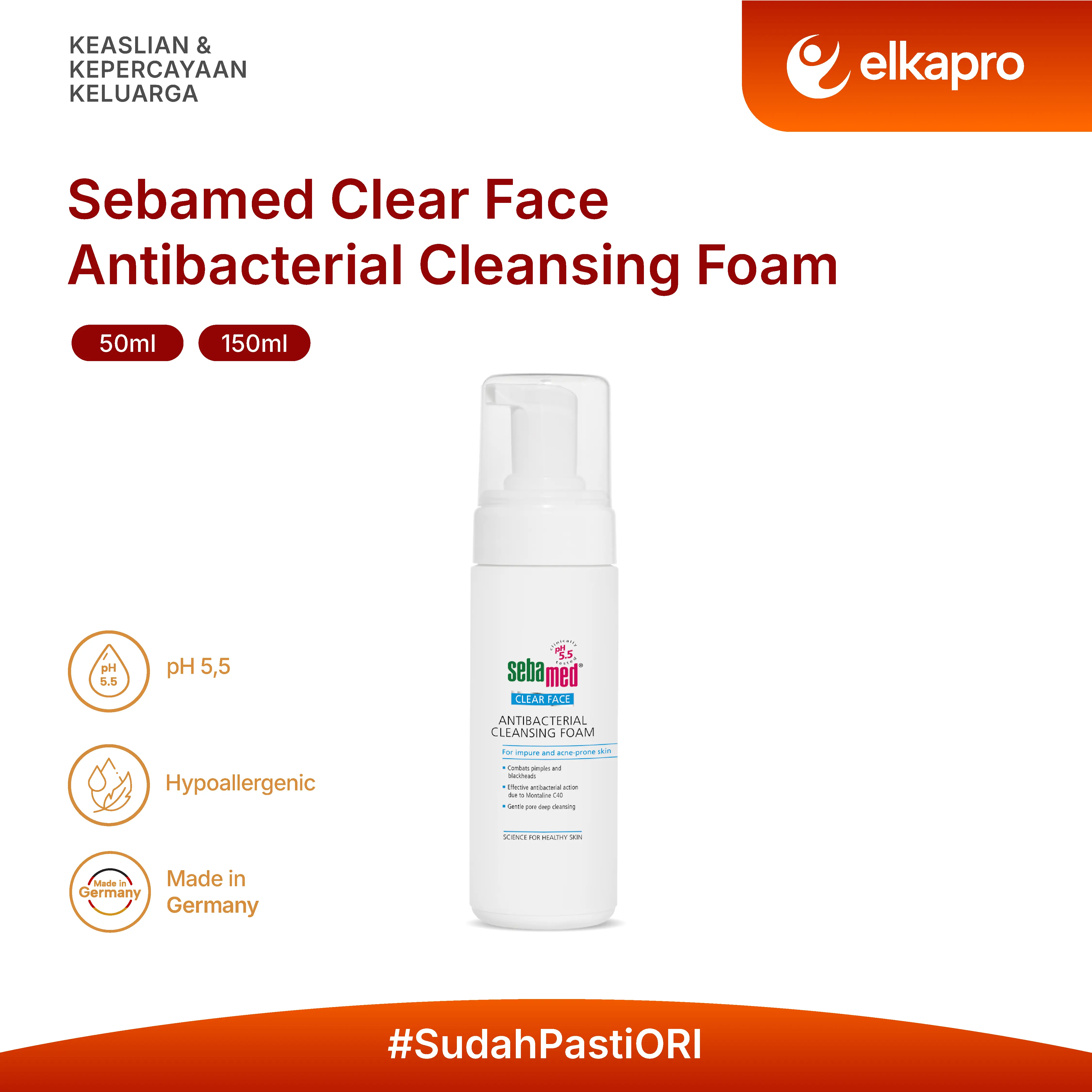 Sebamed Clear Face Antibacterial Cleansing Foam - Pembersih Busa Bebas Sabun untuk Wajah Berminyak dan Jerawat