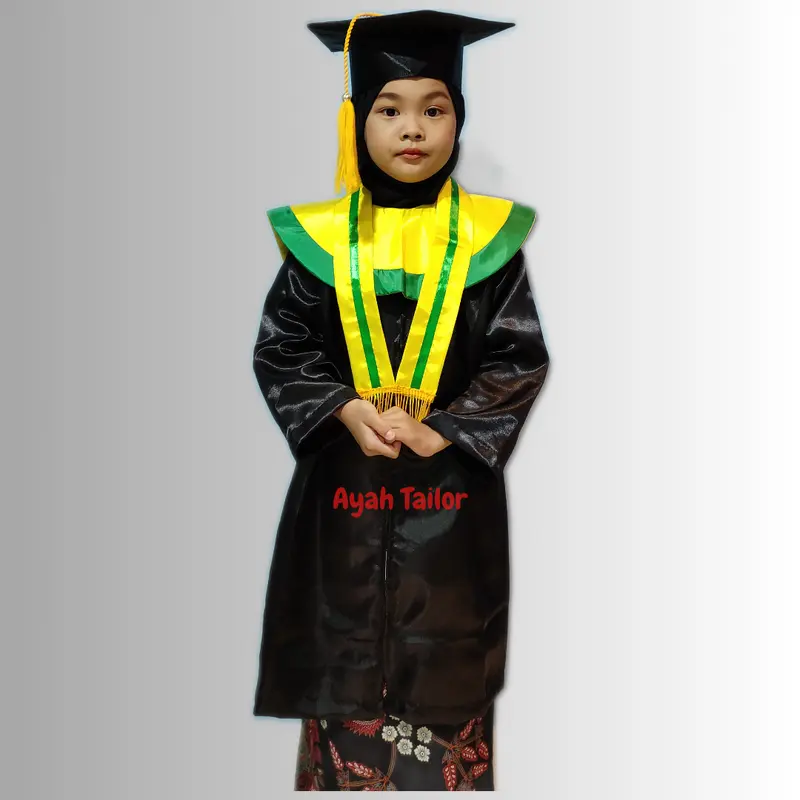 BAJU TOGA JUBAH WISUDA TK PAUD KUNING LIST HIJAU Fashion 2