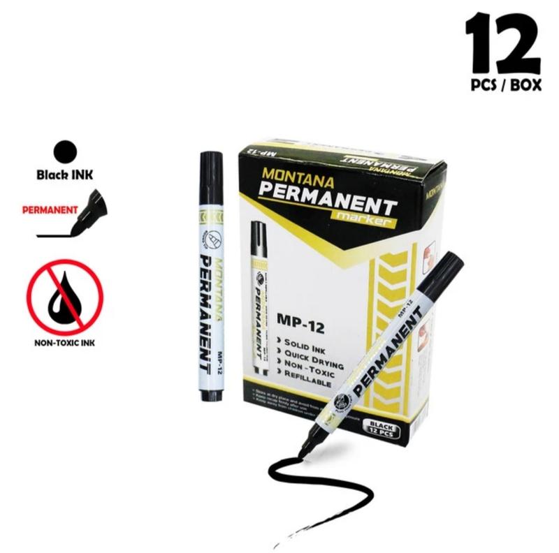 Spidol Permanen 1 Box 12 Pcs Bisa diisi Ulang - HITAM - Shop | Tokopedia